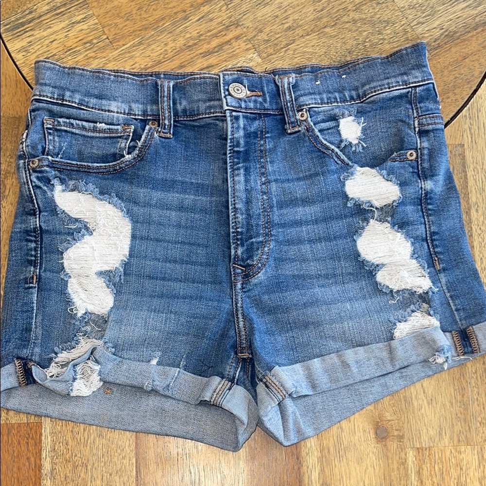 Express Shorts Distressed‎ Cuffed High Rise Stretch Performance Shortie Blue 10